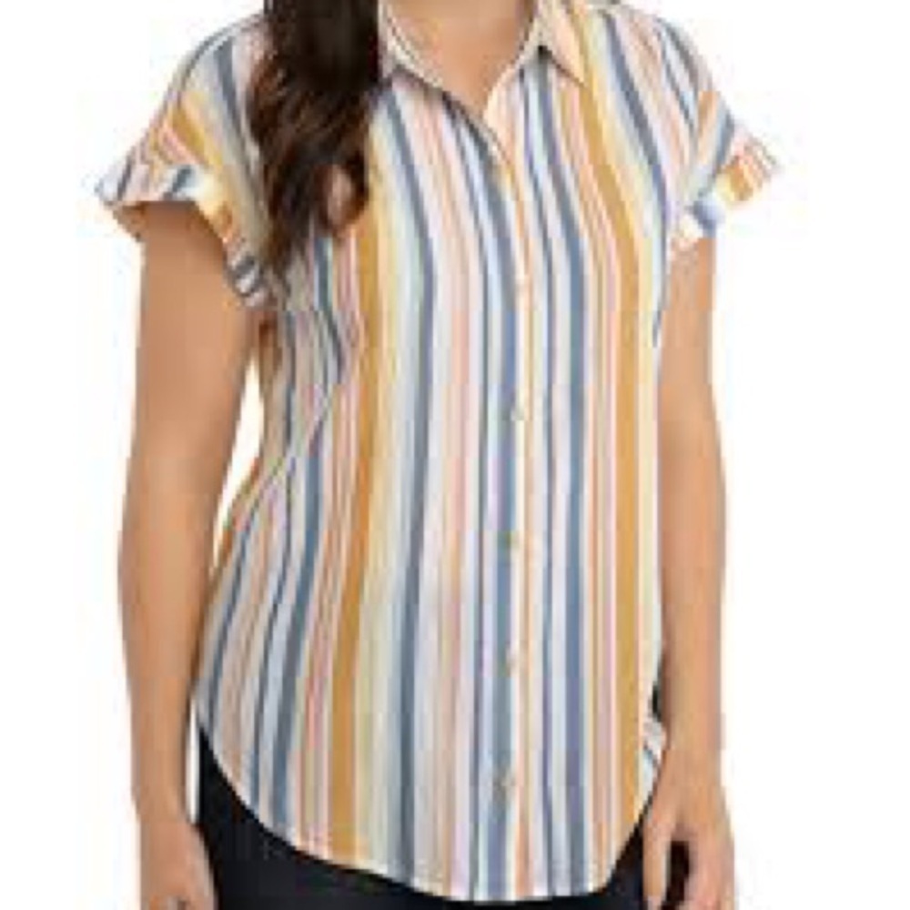 New Directions Vibrant Striped Button-Down Shirt Size M